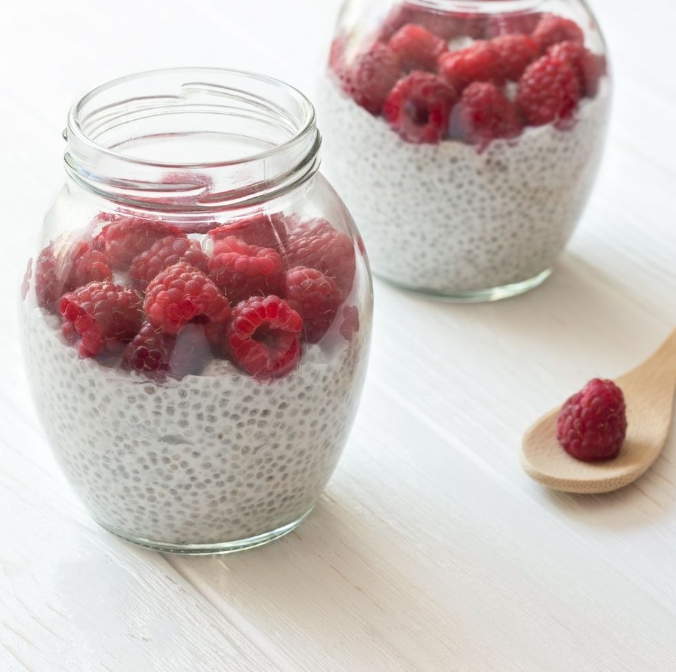 Chia seeds pudding with coconut milk and berries