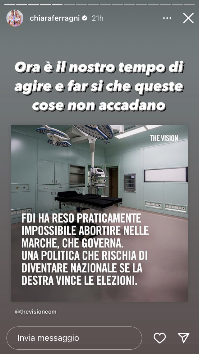 chiara ferragni si schiera per il diritto all'aborto contro fratelli d'italia