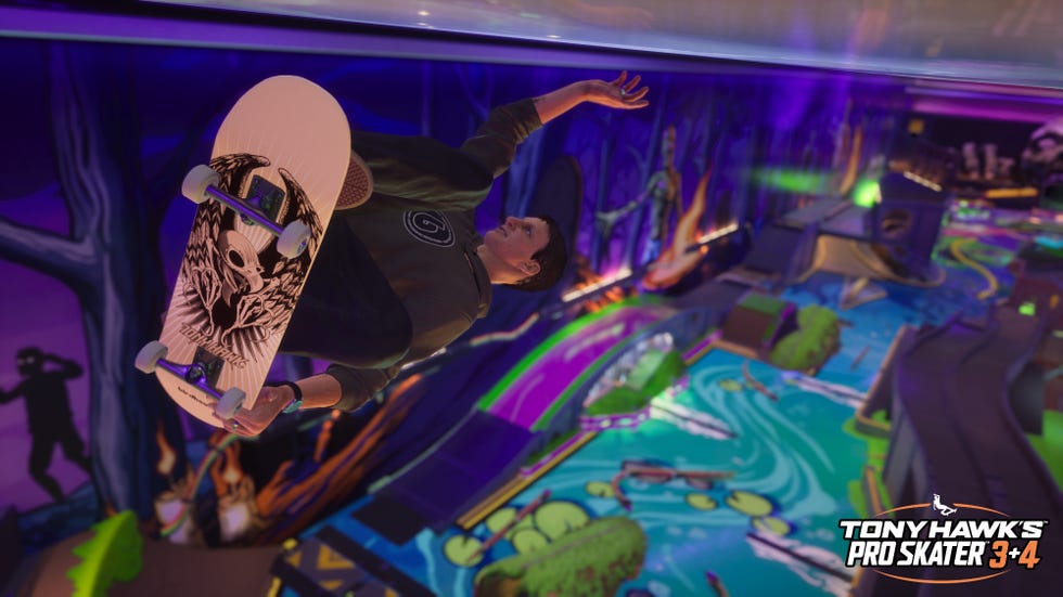 Tony Hawks Pro Skater-spel met een skateboarder die een truc in de lucht uitvoert