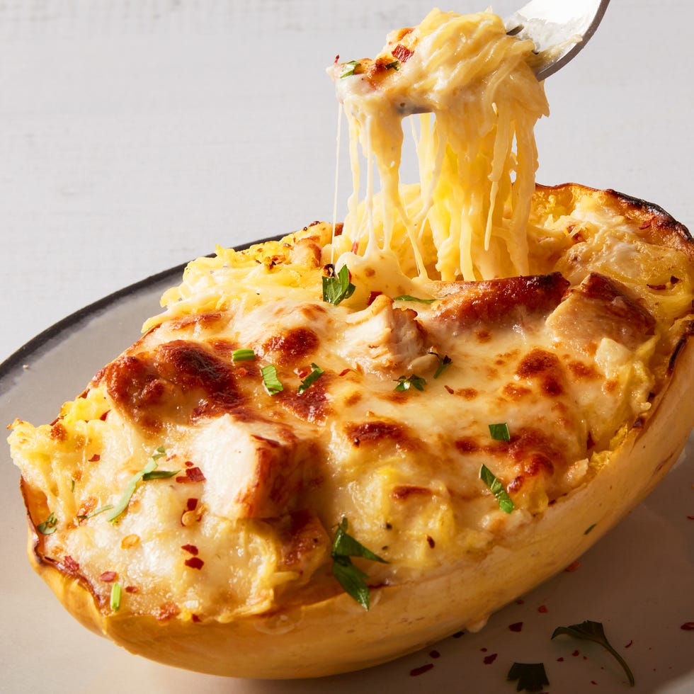 spaghetti squash baked with alfredo sauce and cheese