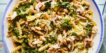 chicken, artichokes, spinach, and noodles tossed with pasta