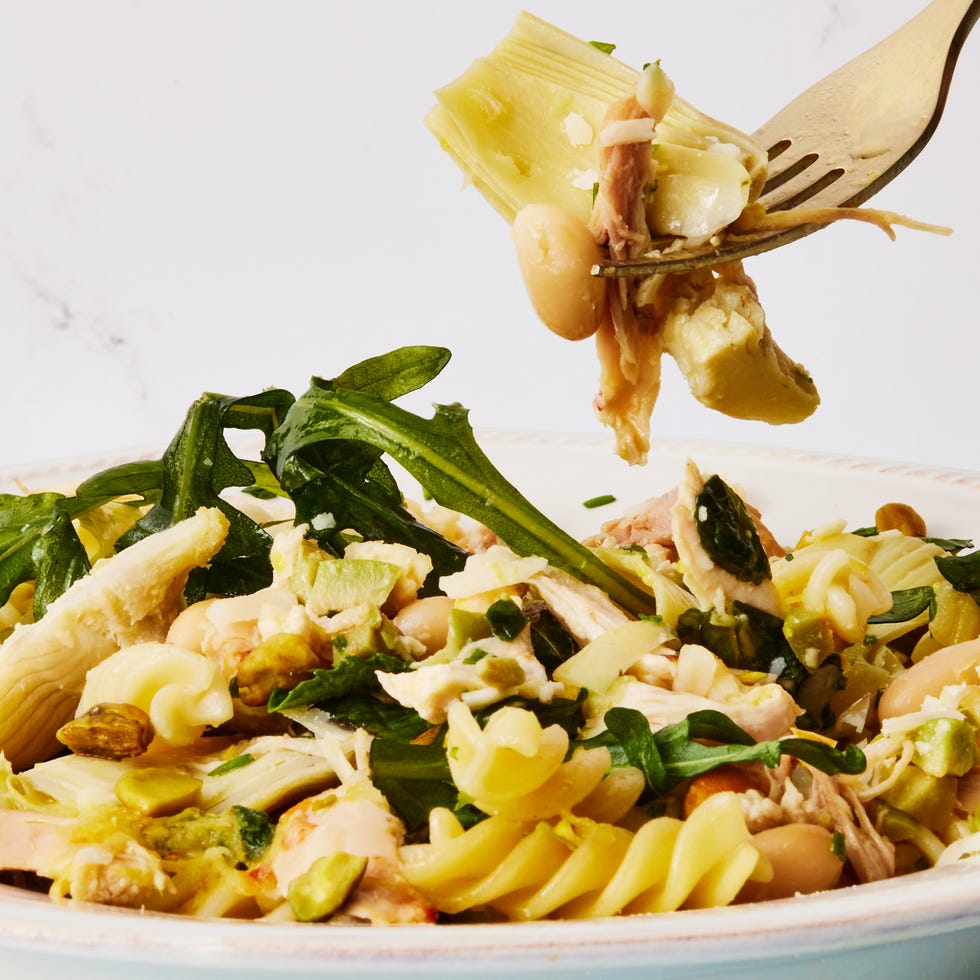 chicken, artichokes, spinach, and noodles tossed with pasta