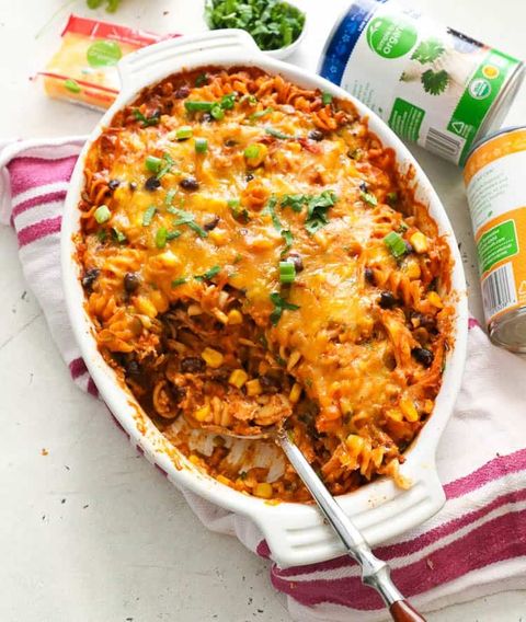 fiesta chicken casserole with cans in back