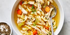 chicken noodle soup with carrots and egg noodles