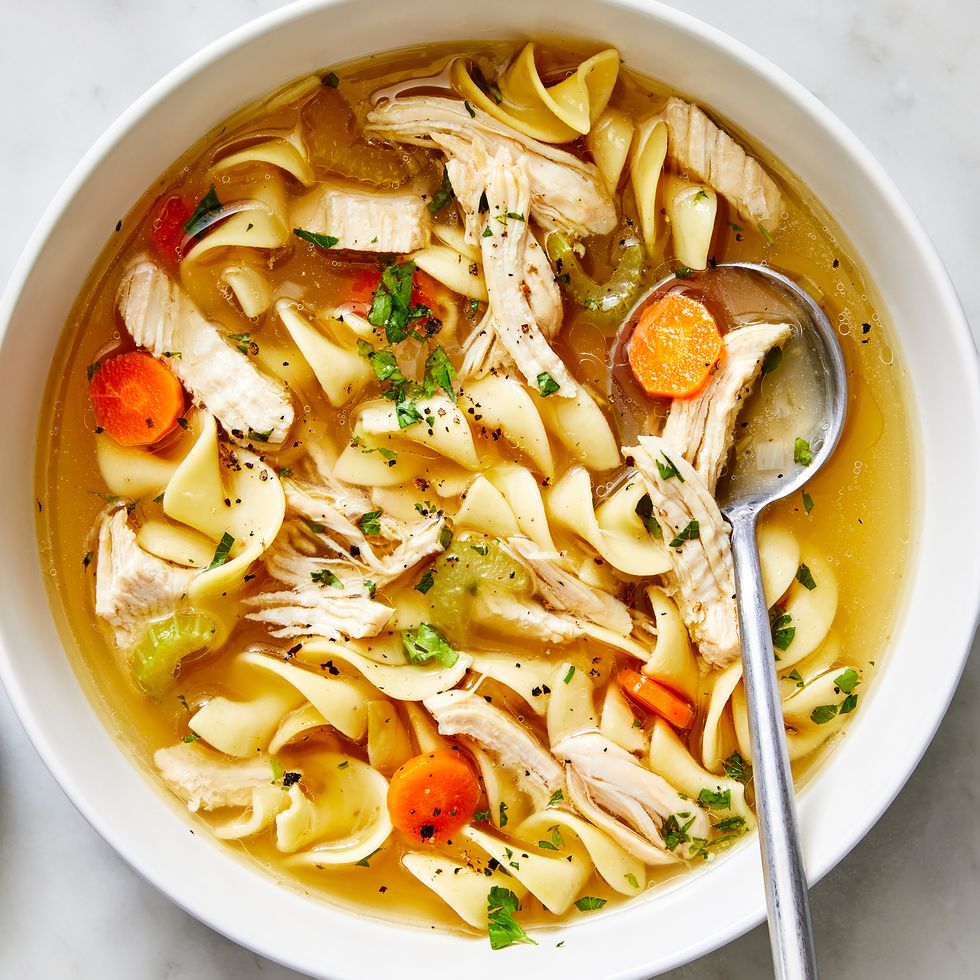 chicken noodle soup with carrots and egg noodles