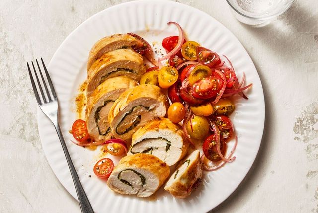 chicken roulade with marinated tomatoes