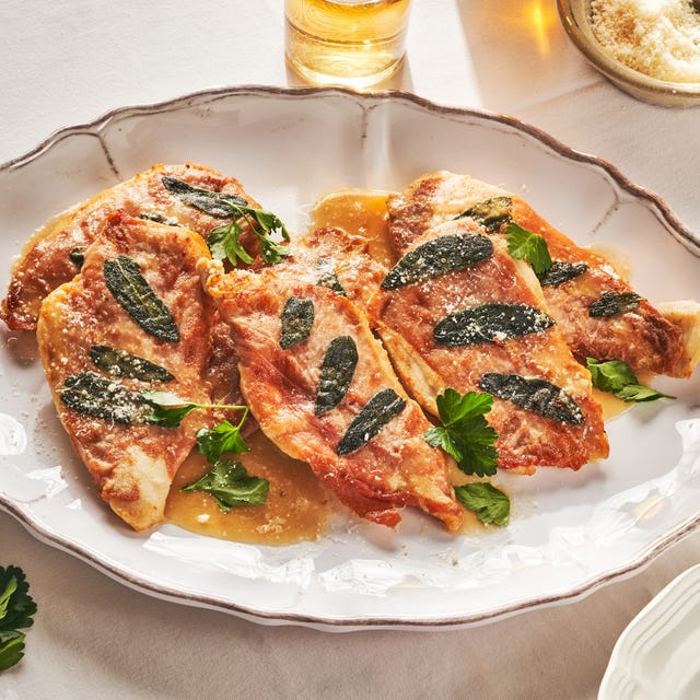 chicken saltimbocca topped with sage