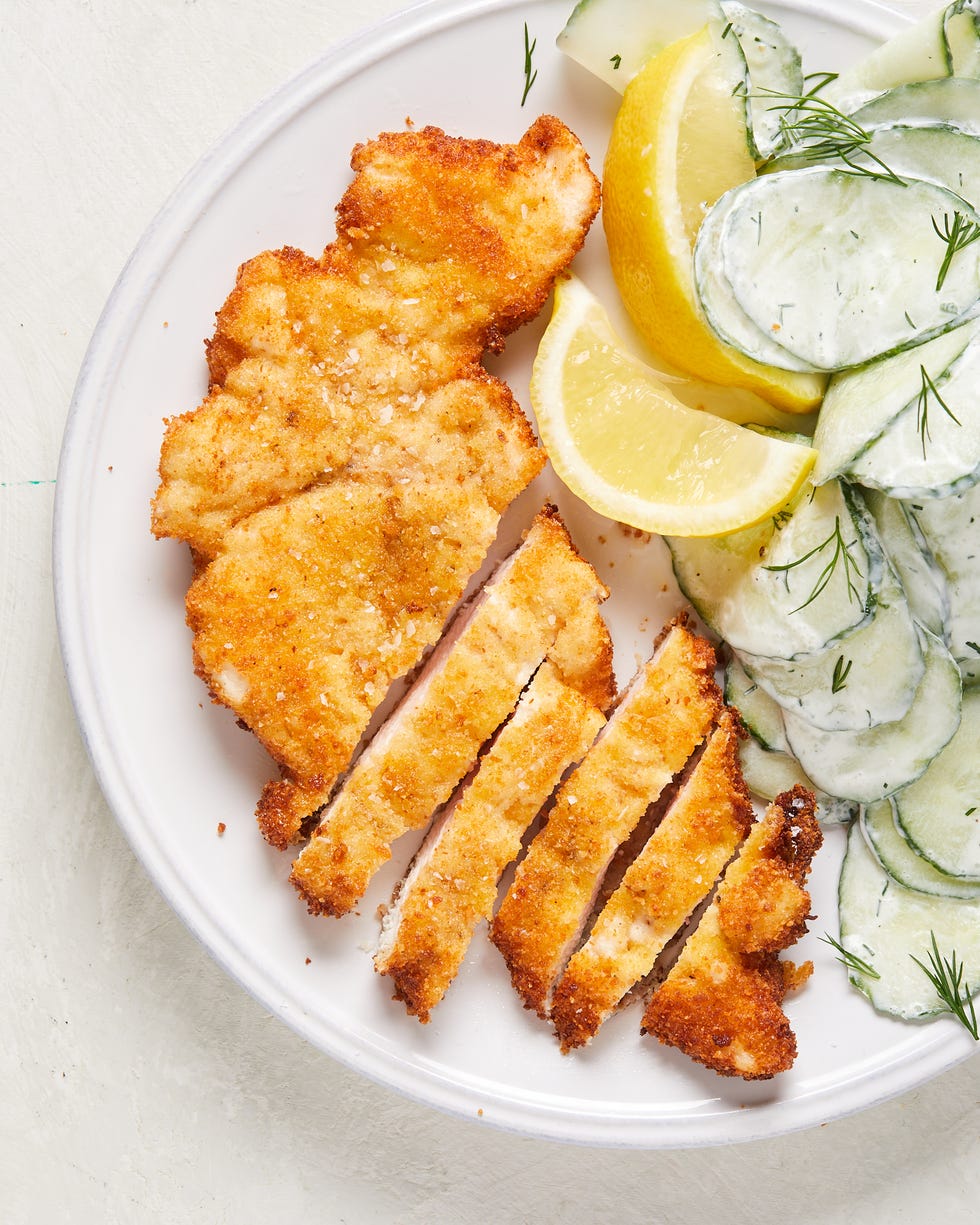 chicken schnitzel with cucumber salad
