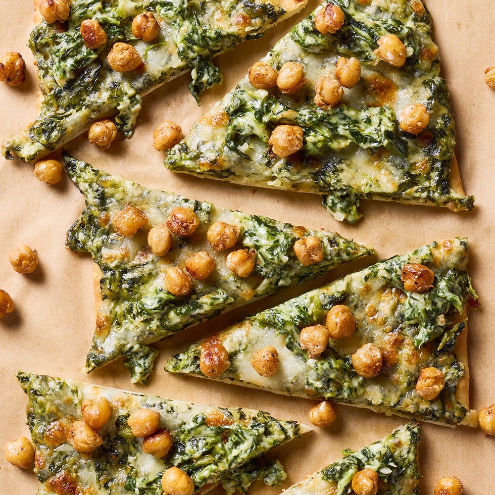 Chickpea Florentine flatbread with cream, spinach and Parmesan cheese