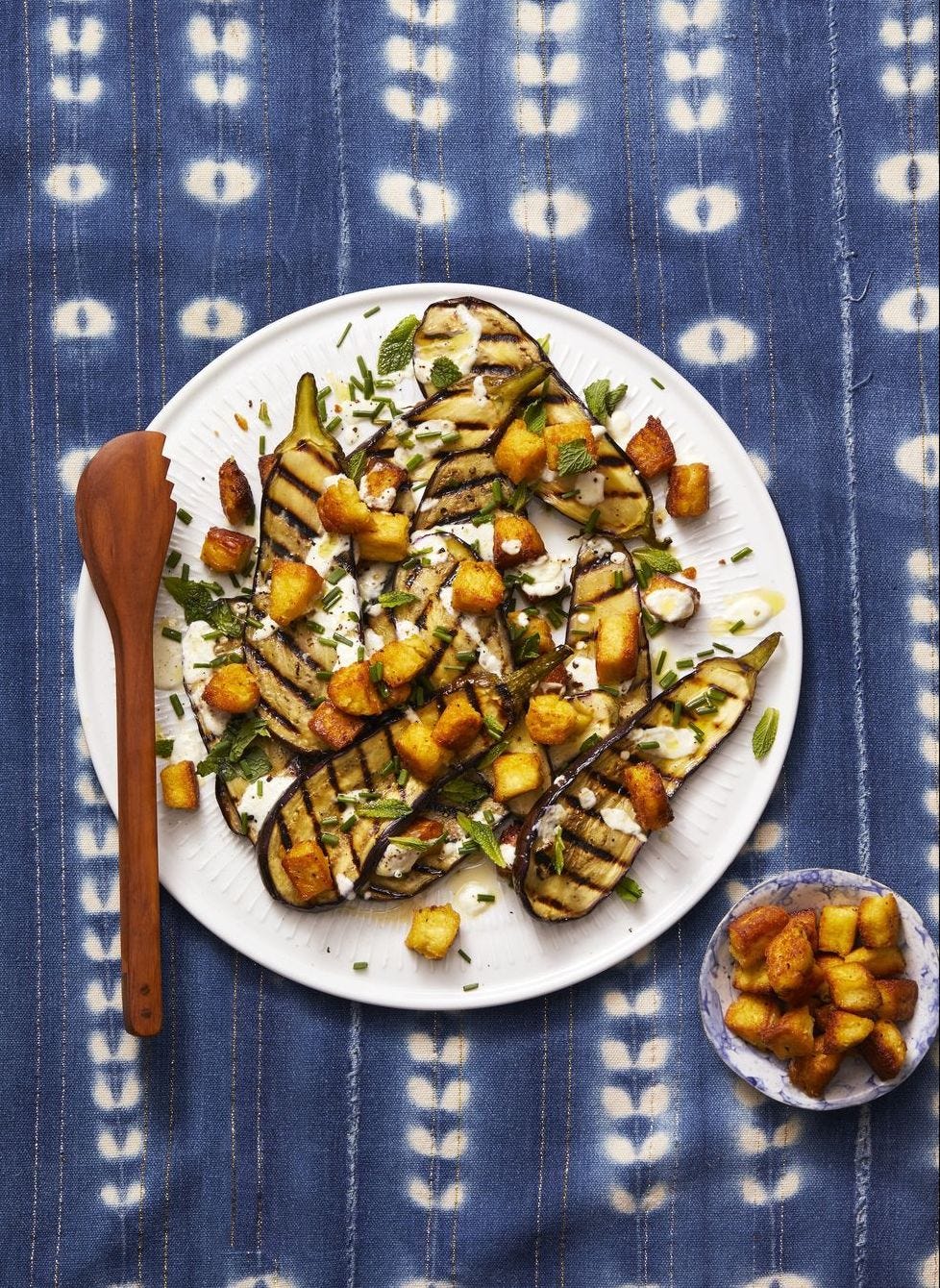 Chickpea Recipes - Grilled Eggplant with Chickpea Croutons