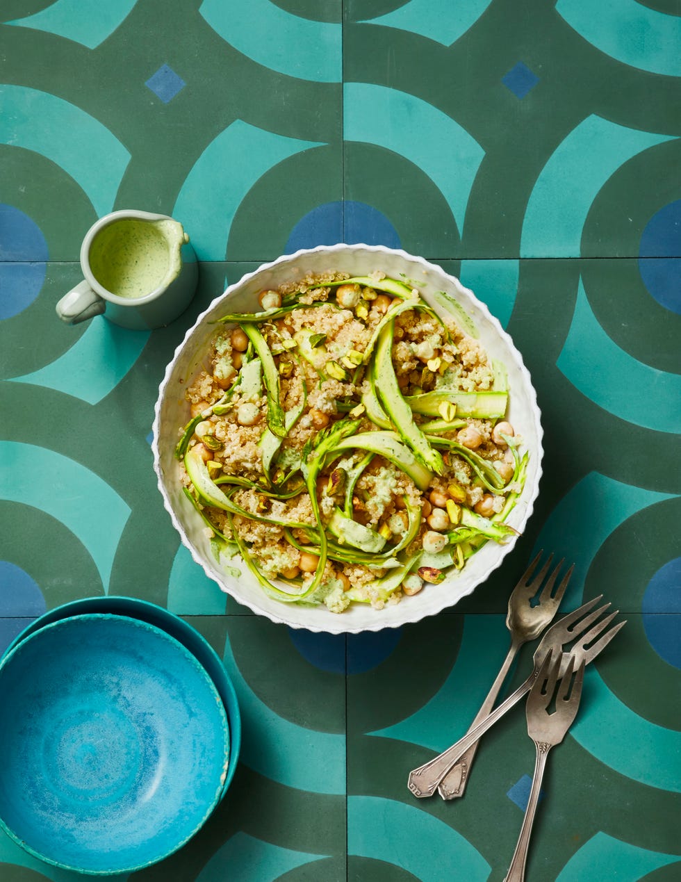 Chickpea Recipes - Tahini-Lemon Quinoa with Asparagus Ribbons