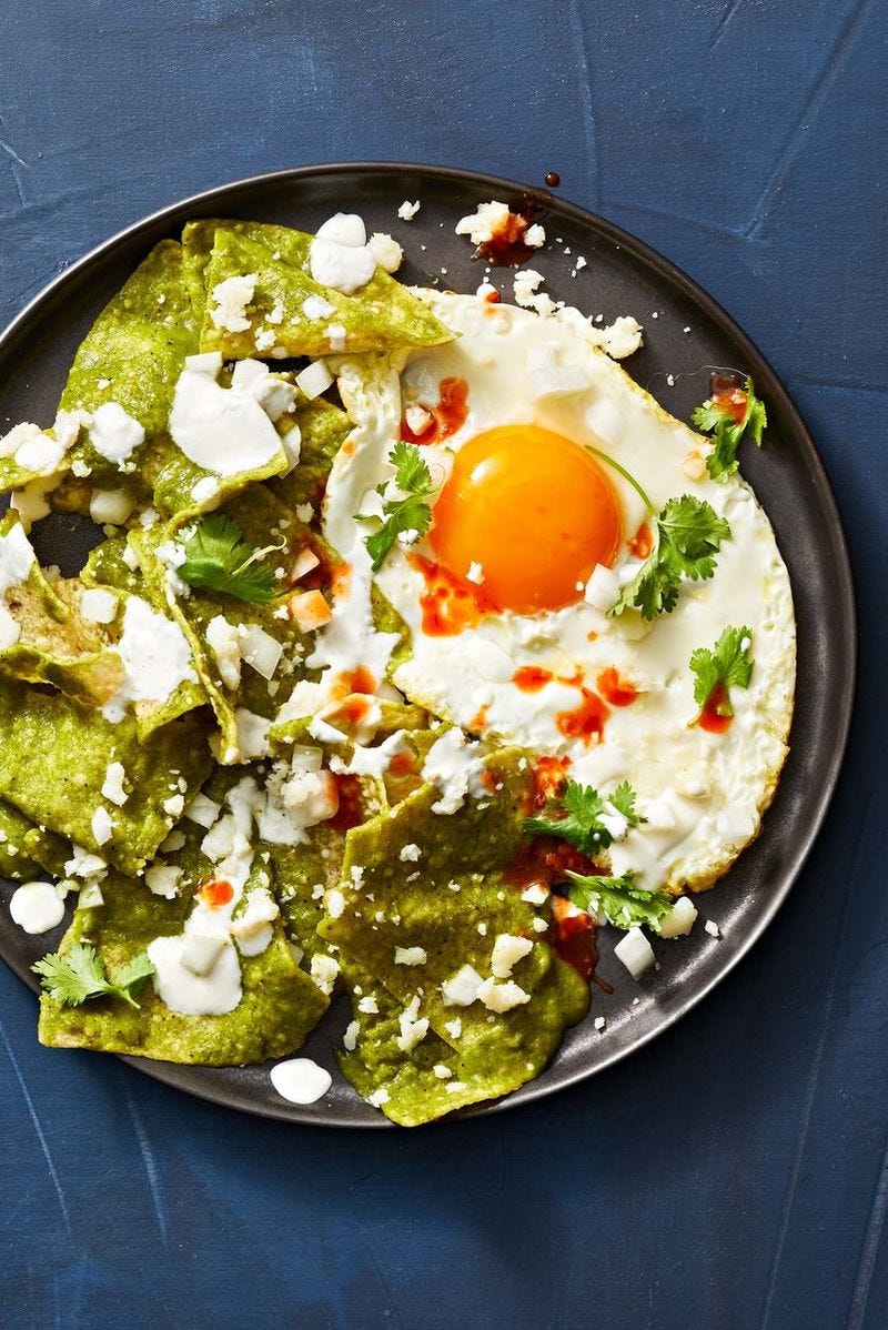 chilaquiles verdes with a fried egg on top