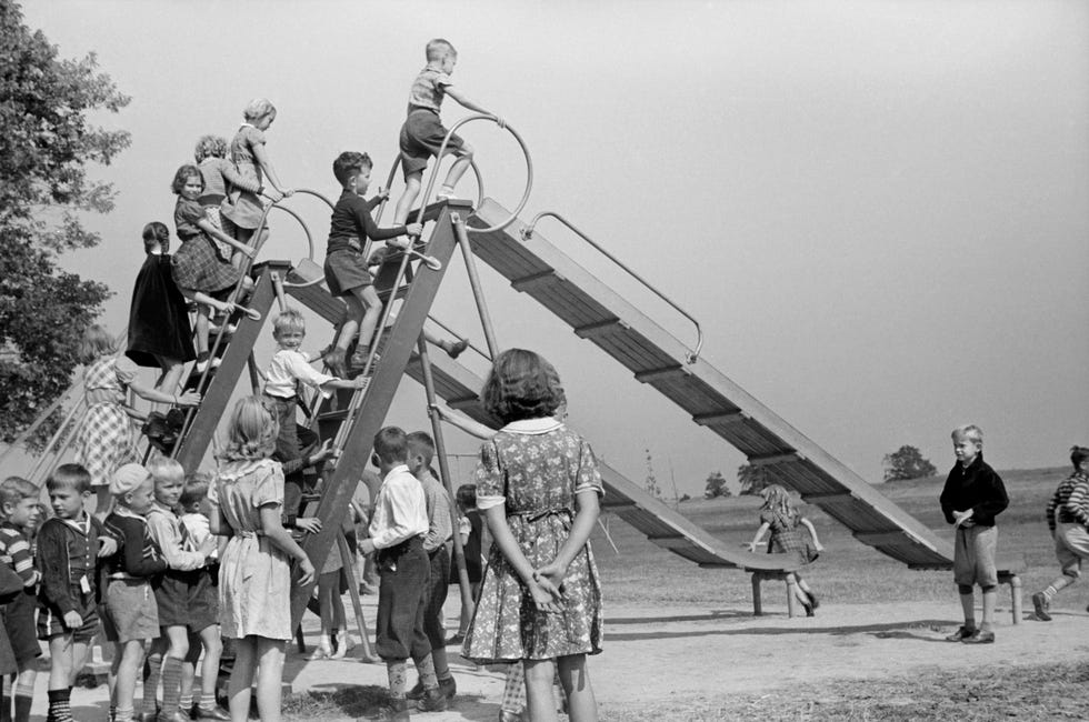 Children in School Playground, Greenhills, Ohio, Greenbelt Community Constructed as Part of President Franklin Roosevelt's New Deal, October 1939