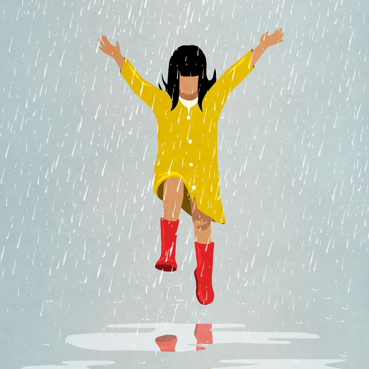 child playing in the rain