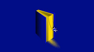 vector illustration child swings from book, represents power of books to transport us to new worlds and adventure of reading concept of knowledge, literature, education