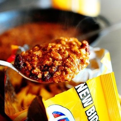 frito chili pie with spoon and fritos bag