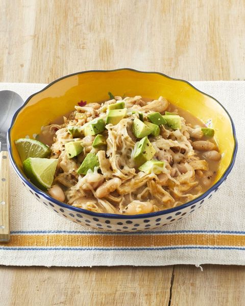 slow cooker white chicken chili with avocado