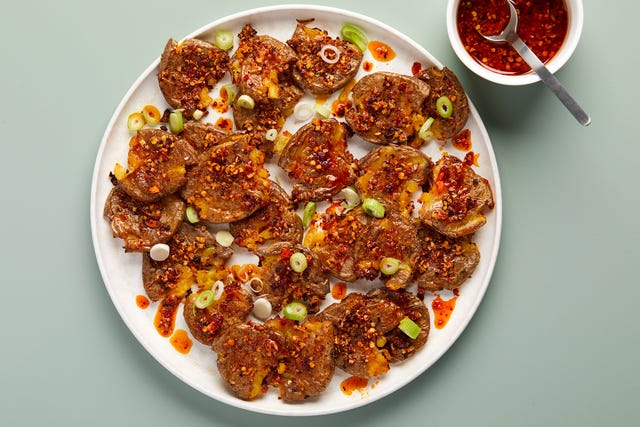 chili oil smashed potatoes