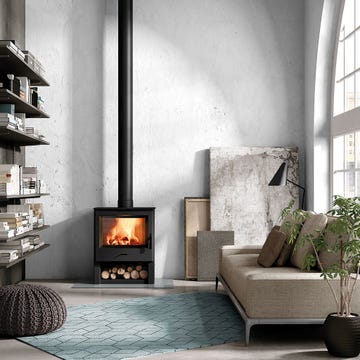 salón con chimenea exenta