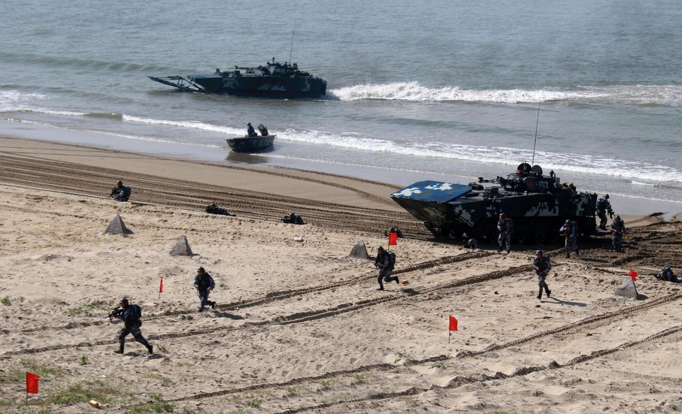 Chinese Marines Take Beach Landing Training In Guangdong