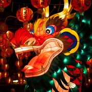 chinese traditional dragon lantern illuminated at night