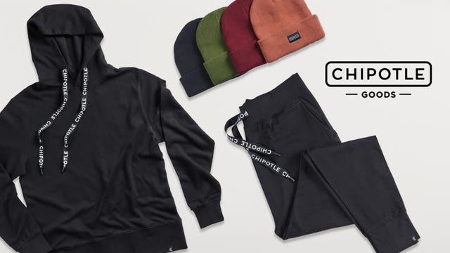 chipotle holiday loungewear 2020, joggers, sweatshirt, beanies
