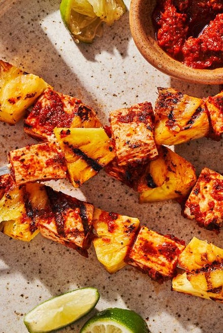 chipotle tofu and pineapple skewers