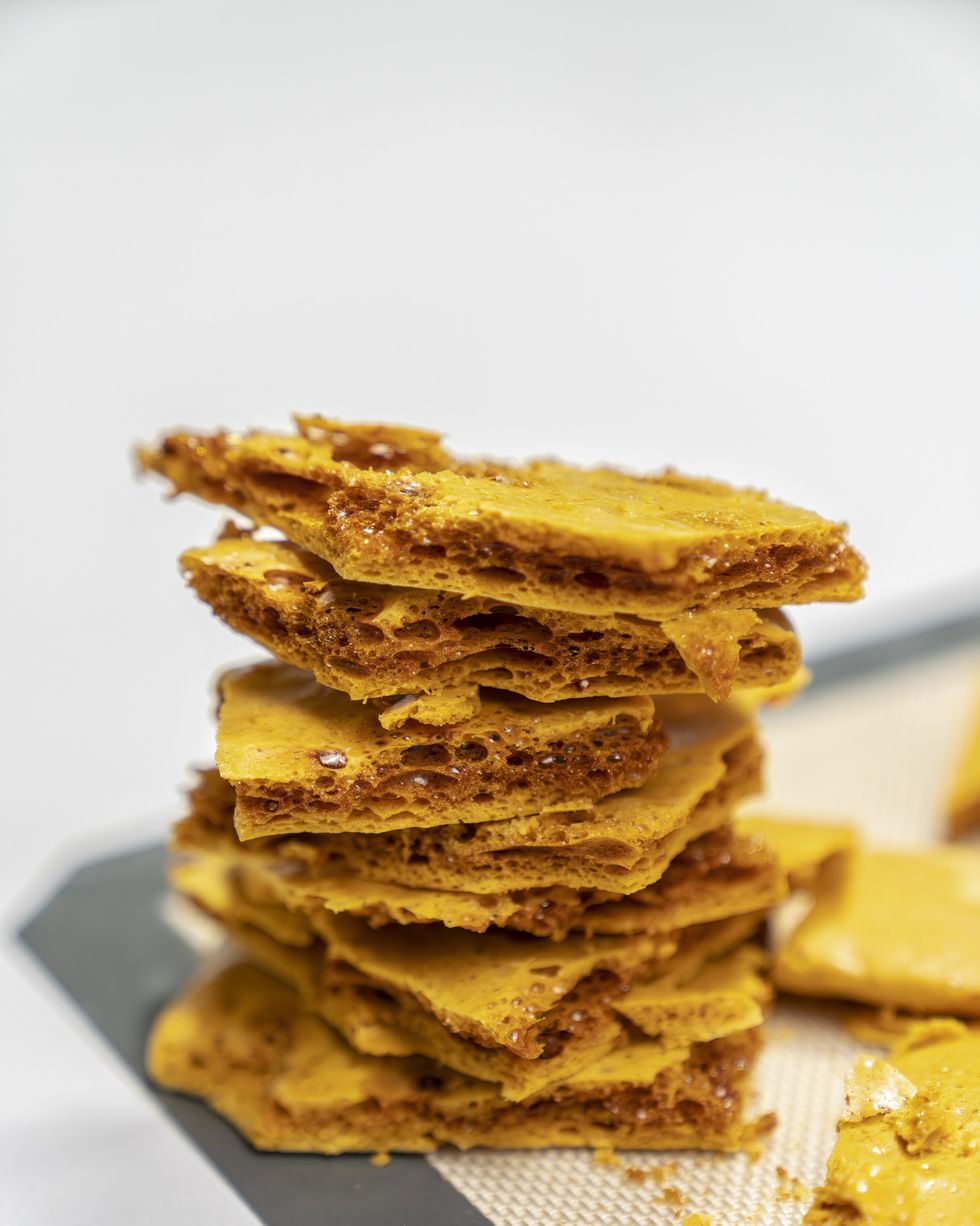 a stack of homemade honeycomb