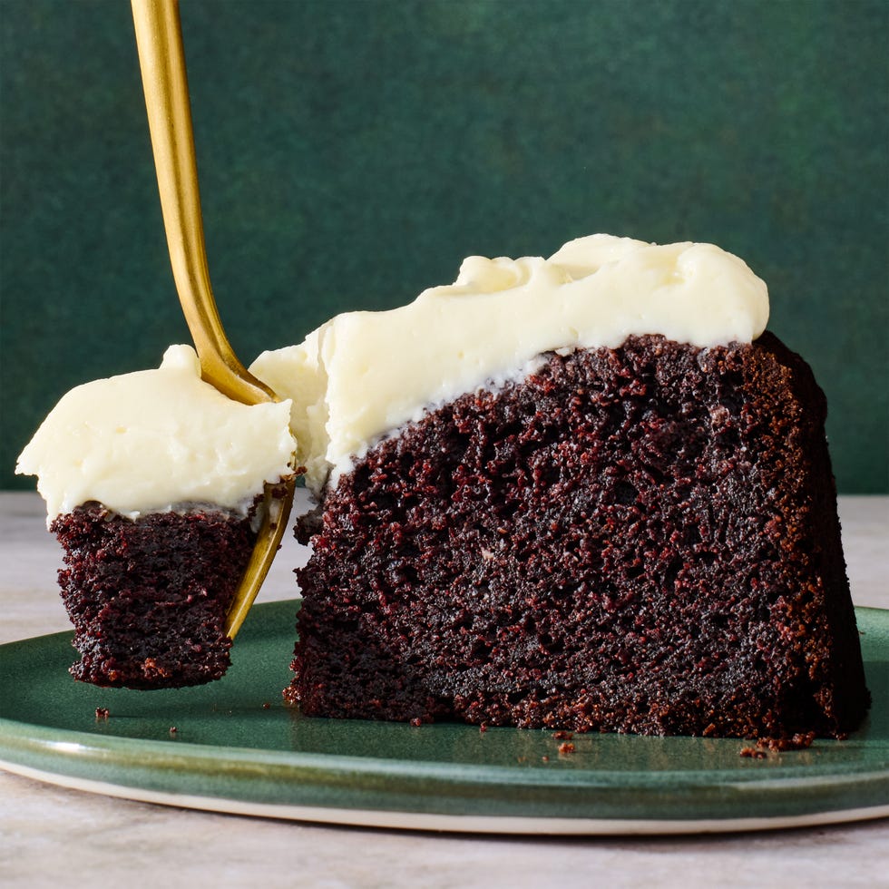 chocolate guinness cake topped with cream cheese frosting