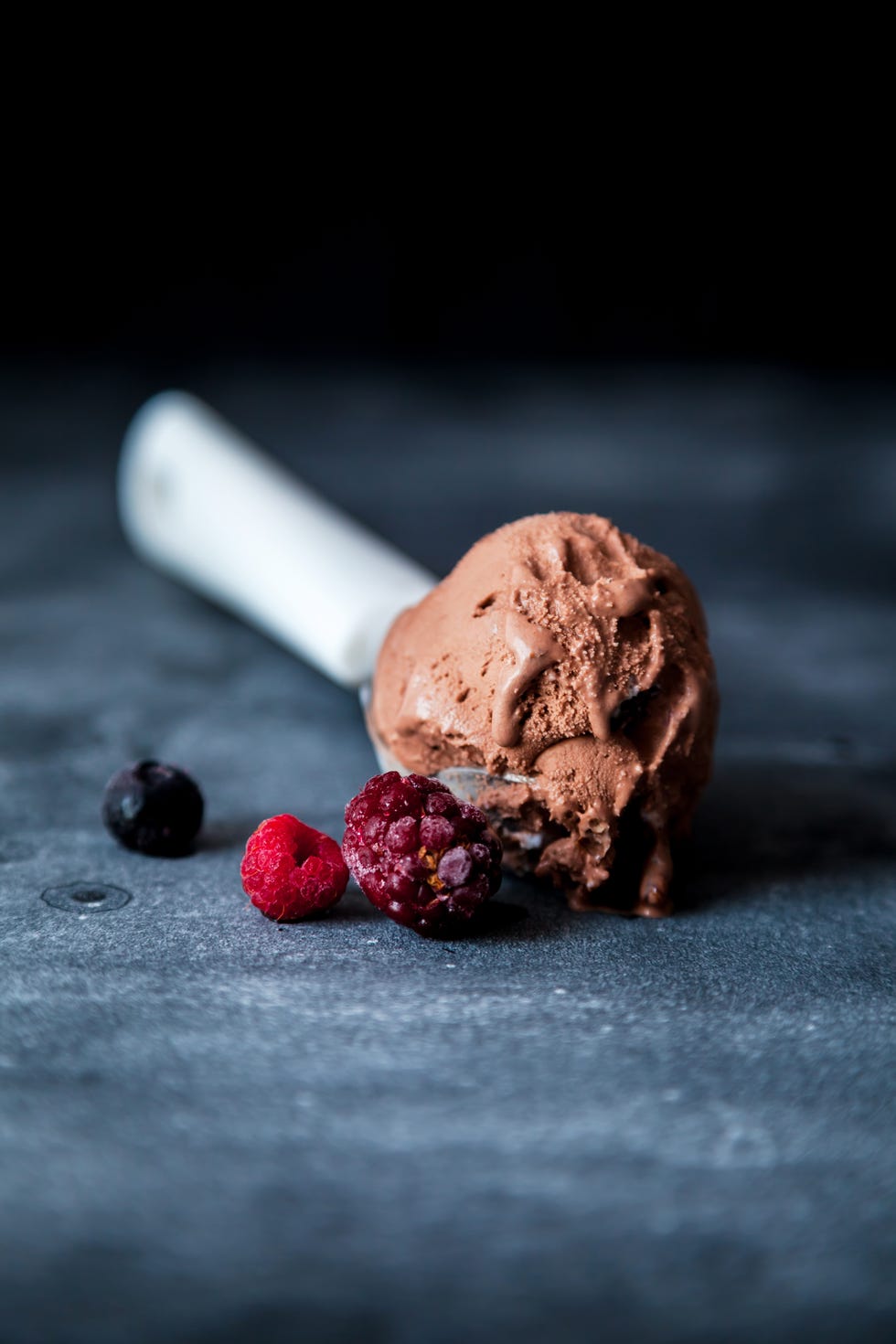 chocolate ice cream and berries