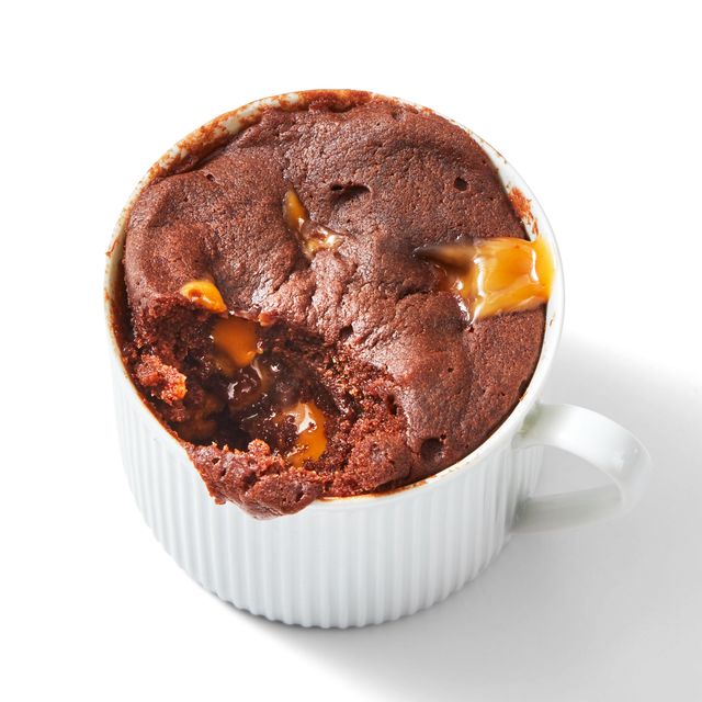 chocolate mug cake with melted caramel
