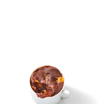chocolate mug cake with melted caramel