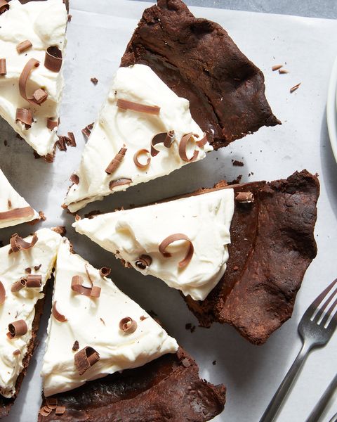 chocolate pie with whipped cream and chocolate shavings
