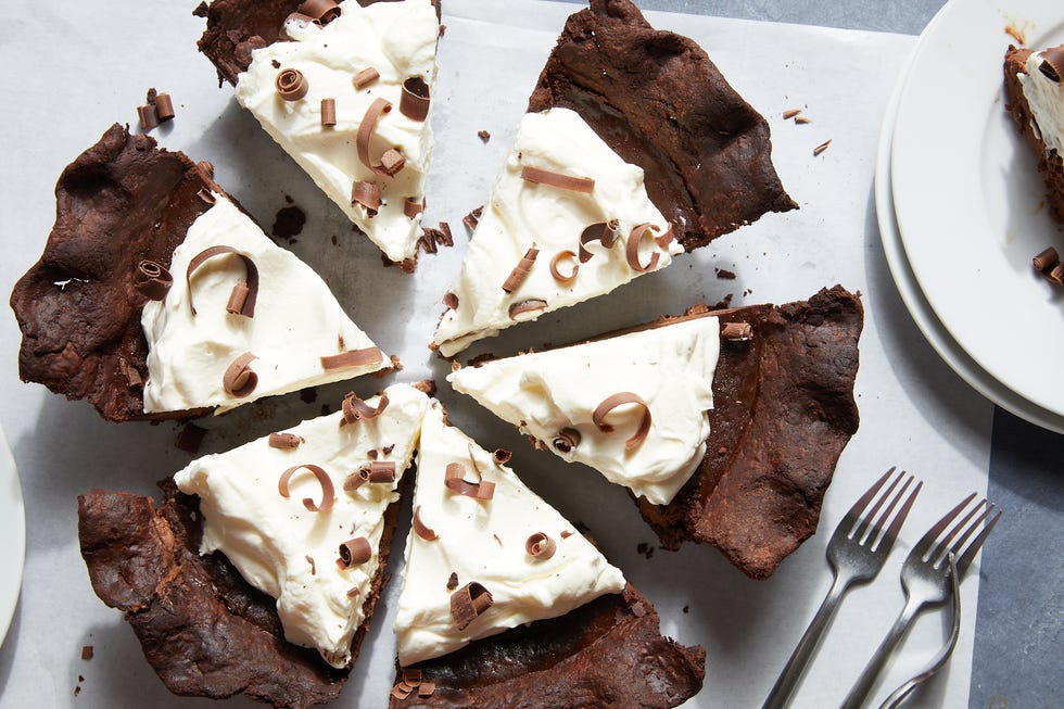 chocolate pie with whipped cream and chocolate shavings