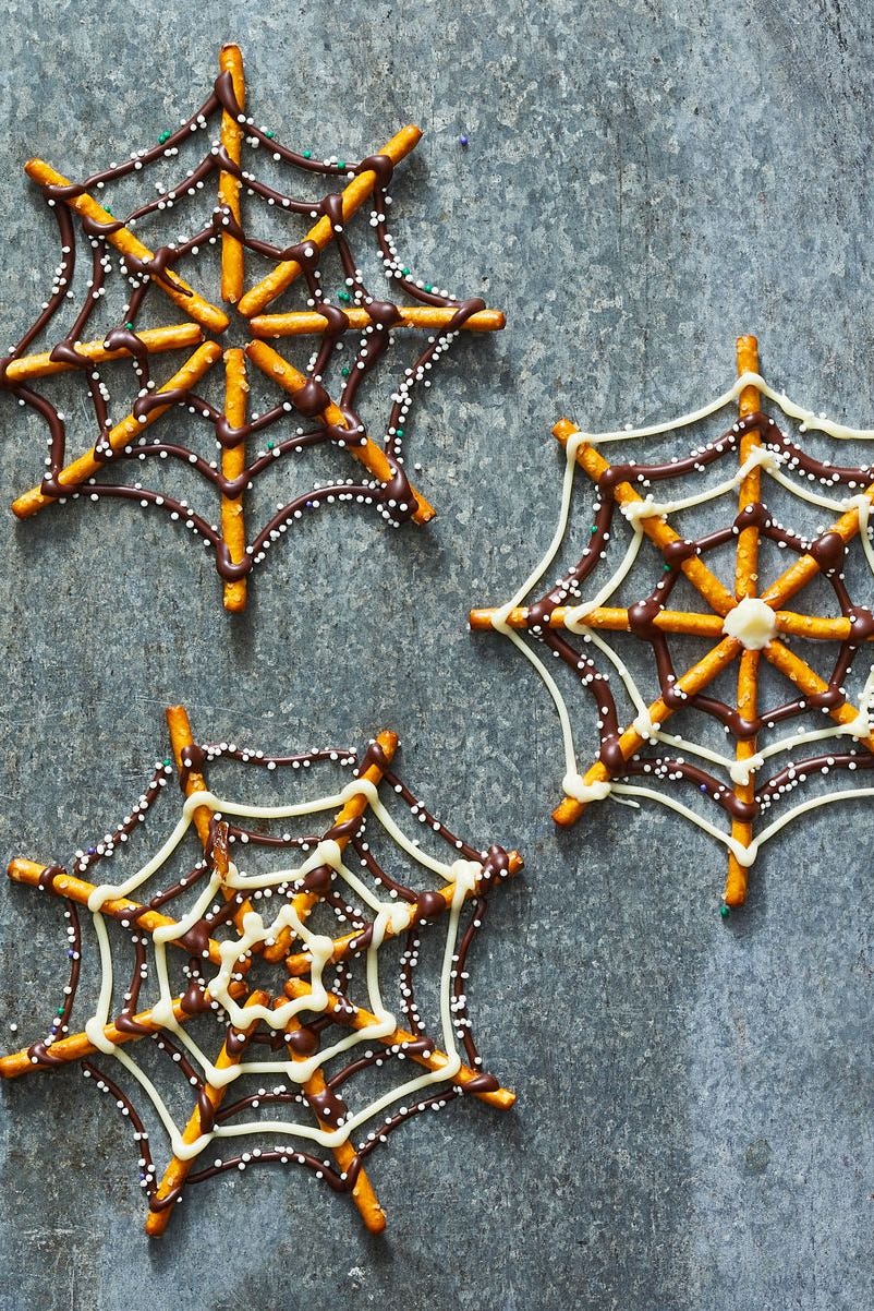 chocolate pretzels formed into chocolate webs for halloween chocolate pretzels formed into chocolate webs for halloween