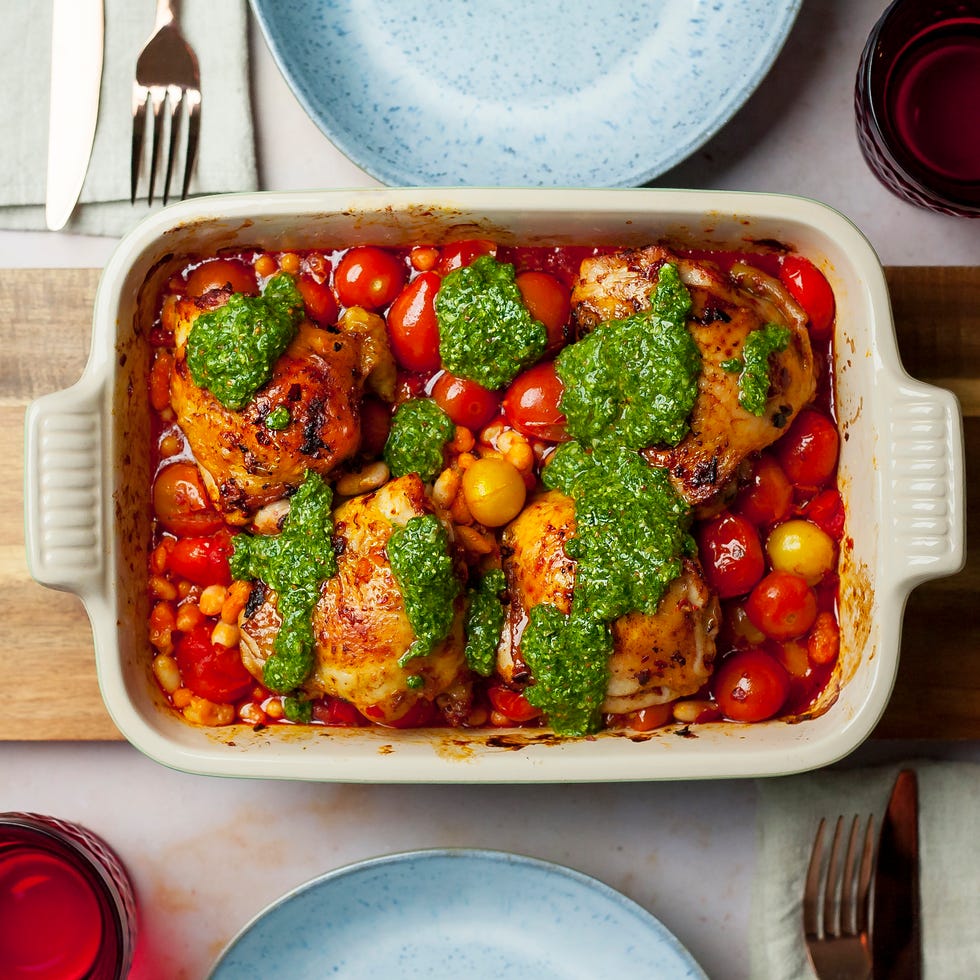 chorizo and cannellini bean chicken traybake