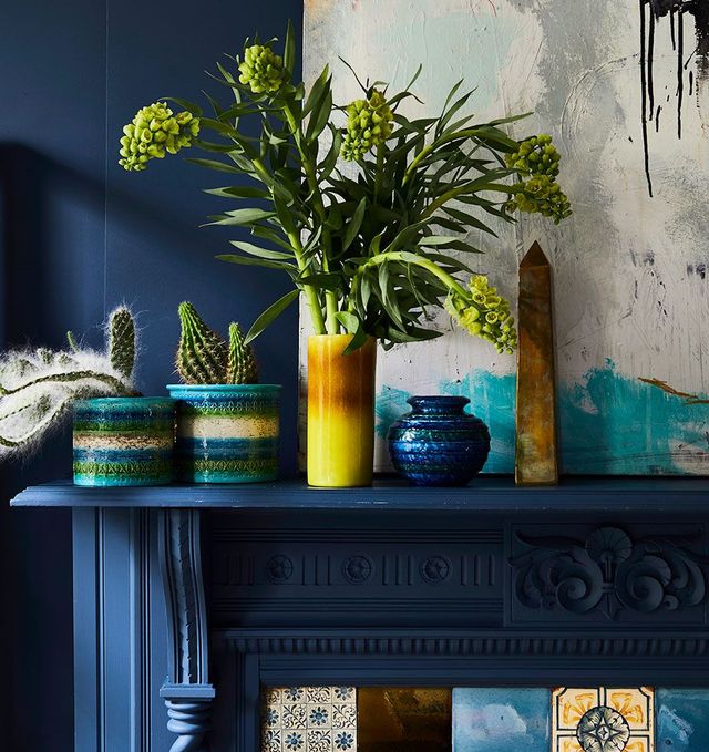 Blue, Green, Room, Yellow, Interior design, Wall, Majorelle blue, Furniture, Table, Turquoise, 
