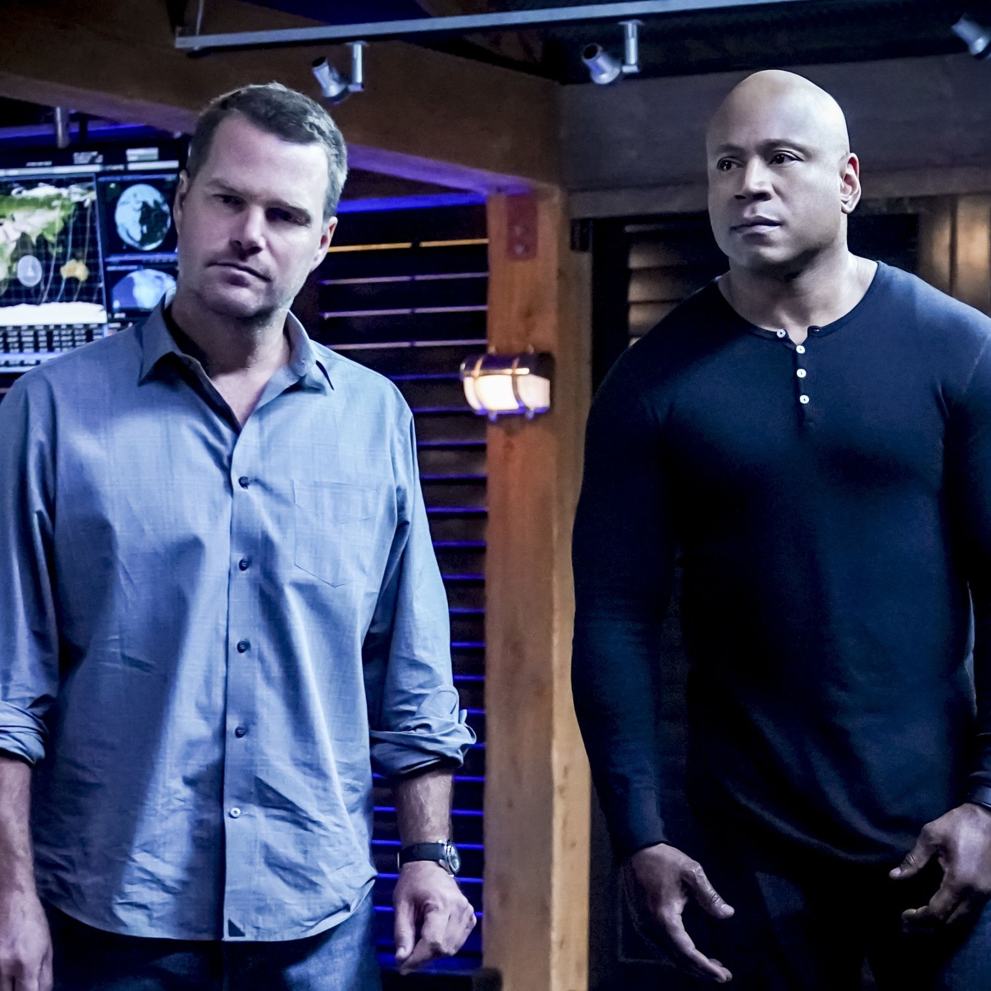 chris o'donnell special agent g callen and ll cool j special agent sam hanna in ncis los angeles