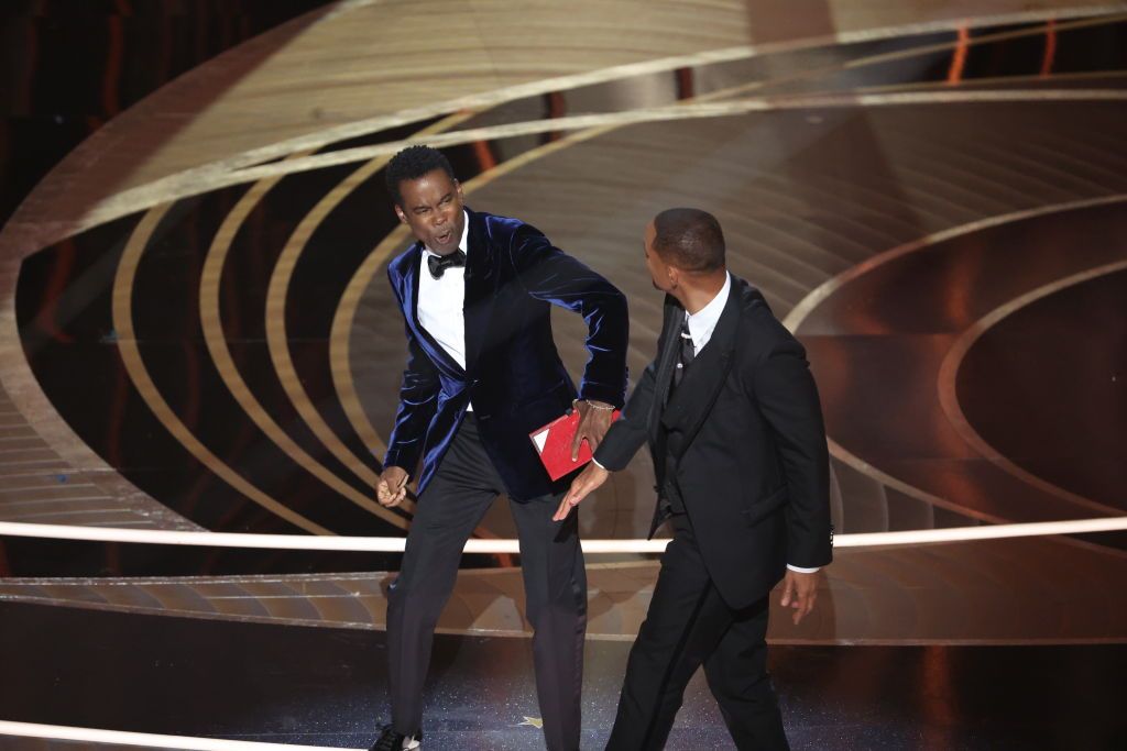 chris rock and will smith onstage during the show at the 94th academy awards