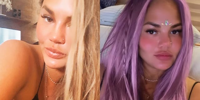 chrissy teigen got her nose pierced twice and wants to dye her hair purple