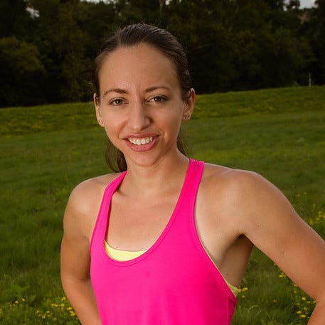 Undergarment, Pink, Shoulder, Arm, Muscle, Athlete, Sports bra, Neck, Grass, Chest, 