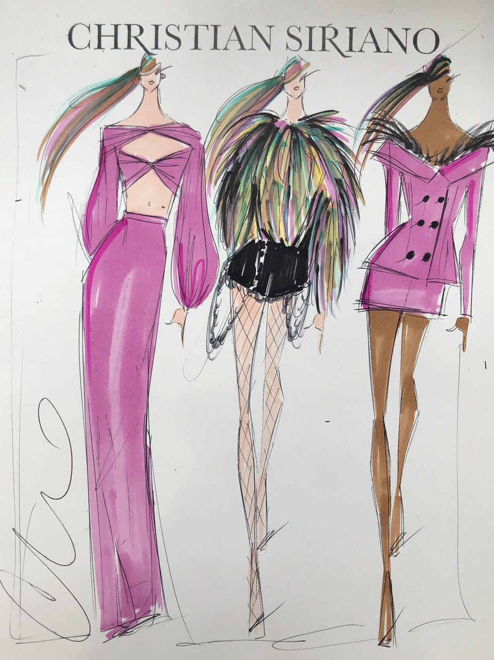 Fashion illustration, Clothing, Fashion design, Costume design, Illustration, Pink, Sketch, Dress, Drawing, Fashion, 