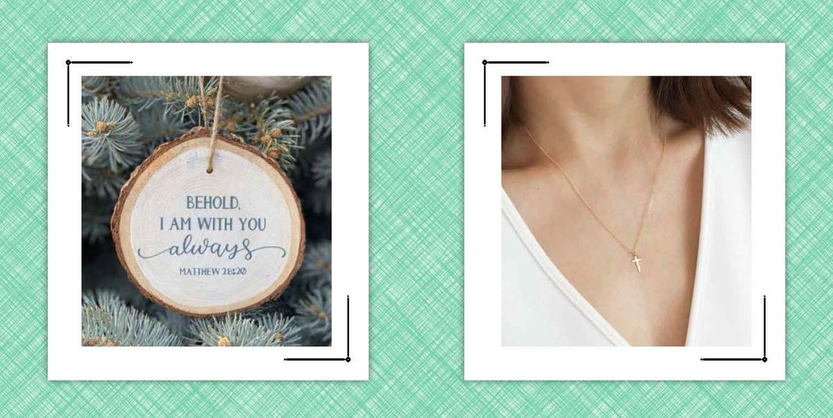 christmas ornament and cross necklace
