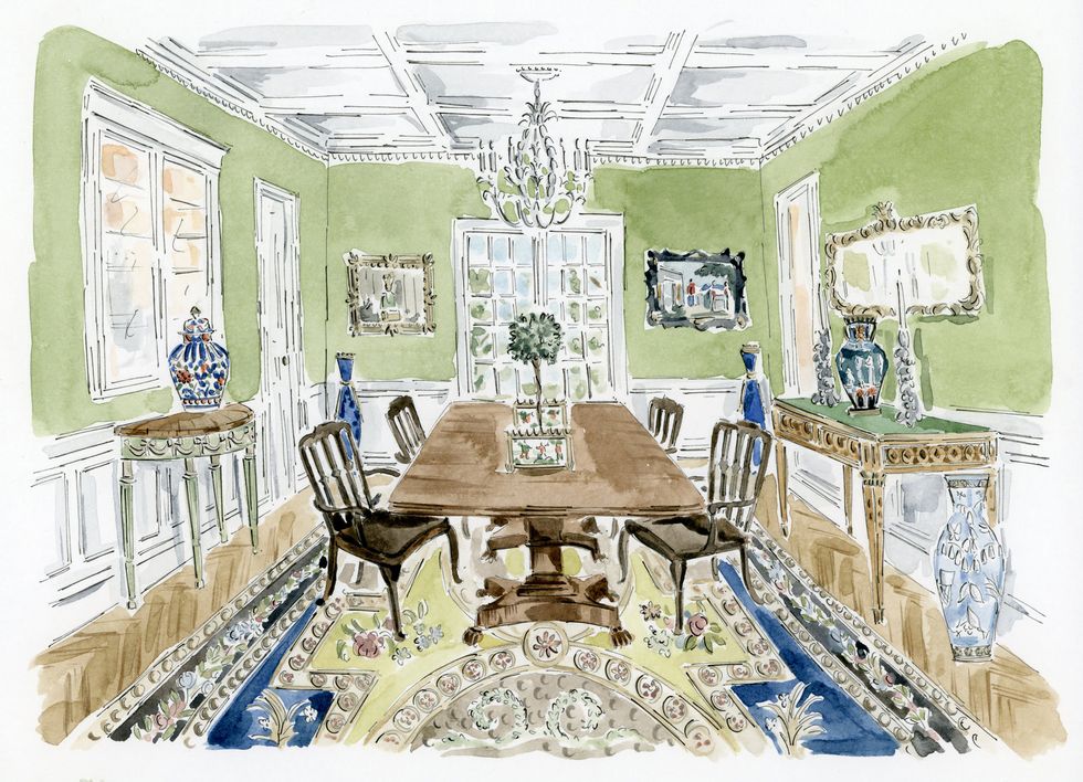 watercolor of dining room
