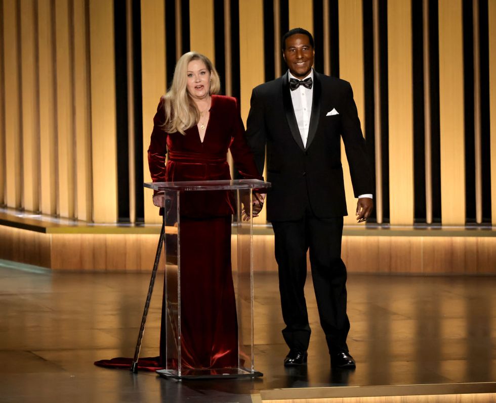 Christina Applegate tears up during surprise Emmys appearance