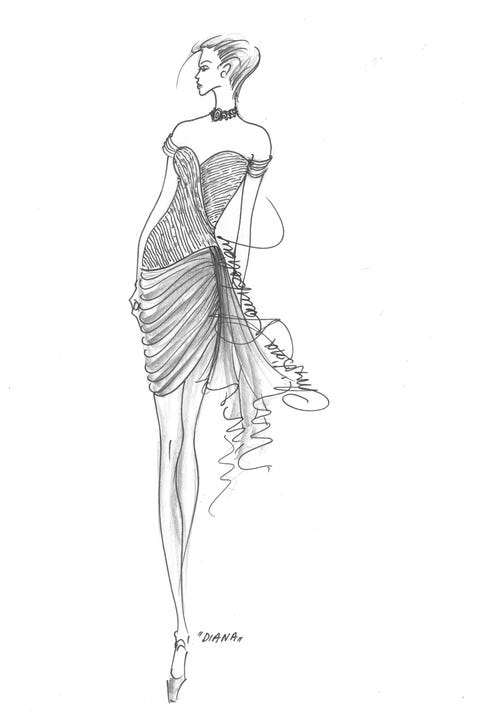 sketch of princess diana in the christina sambolian  revenge dress