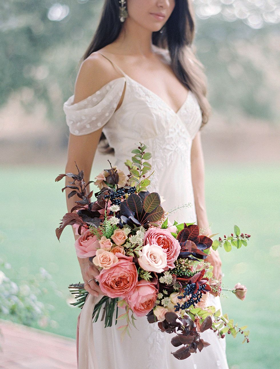 romantic pink and burgundy fall bouquet