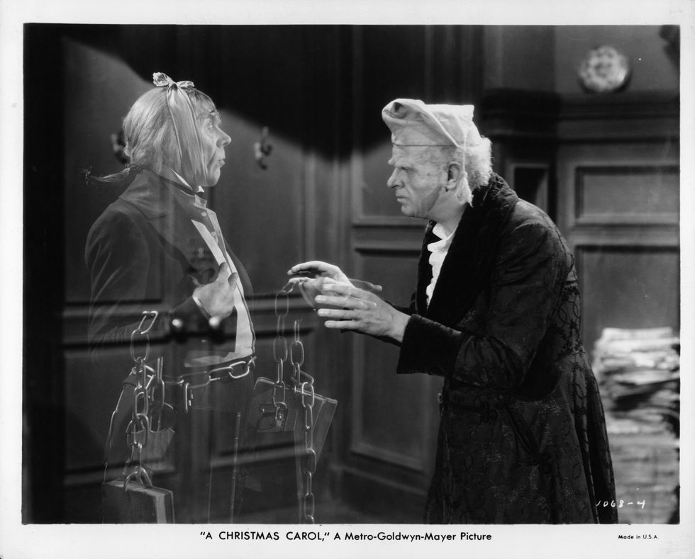 reginald owen with ghost in a scene from the film 'a christmas carol', 1938 photo by metro goldwyn mayergetty images