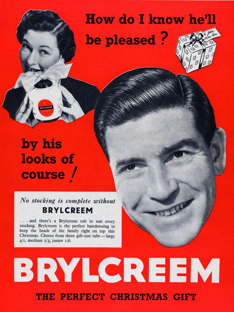 men's hair styling cream vintage holiday ad