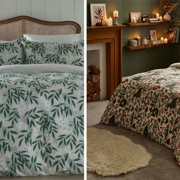 two beds with christmas bedding in cosy bedrooms
